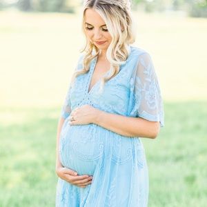 Baby blue lace maternity dress